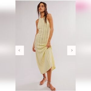 NWT Free People Møn Renn Aster Knit Midi Dress Size L Butter Yellow $198